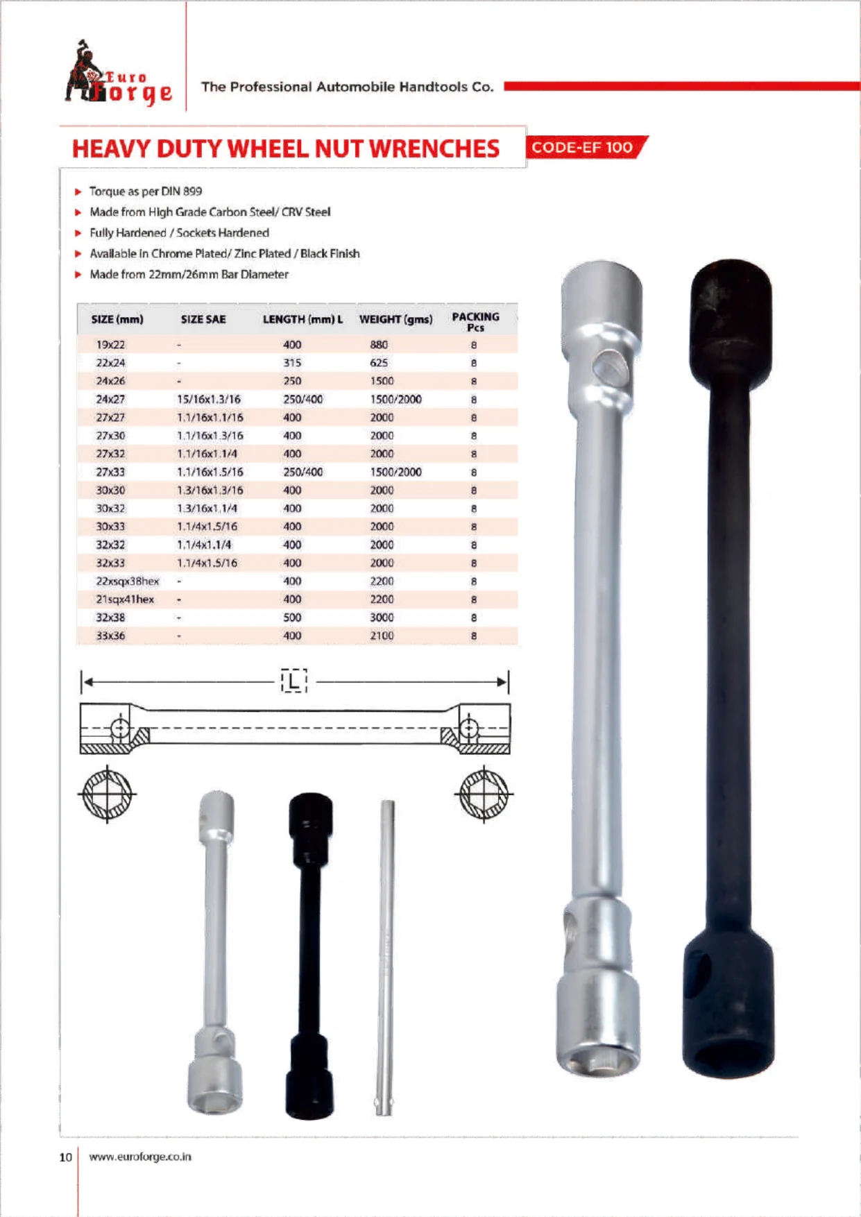 Catalogue page for EF 100 Heavy Duty Wheel Nut Wrench